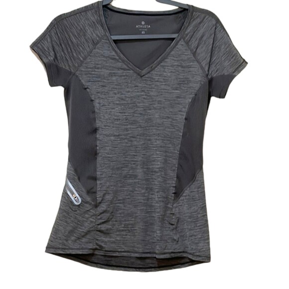 Athleta Athletic Workout Womens Shirt XS Stretchy Grey Heat Forerunner Tee Gym - Picture 1 of 12